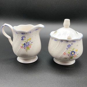 Nikko Blue Peony Sugar Bowl with Lid and Creamer